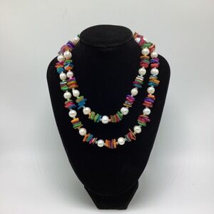 Multi Color Chip Faux Pearl Necklace